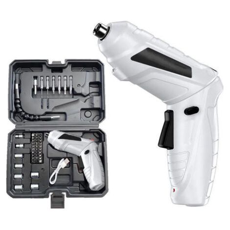 Perceuse Visseuse Sans Fil 3.6Nm, Visseuse Devisseuse 1800mAh 3.6V + 47 Accessoires, 2 Sens Rotation + Lampe LED, Câble Charge USB, Idéal pour Artisans, Installation de Meubles et Jouets(Blanc)