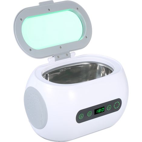 Nettoyeur ultrasonique numérique 600 ml avec fonction de dégazage, appareil de nettoyage de verres et de bijoux, avec cuve en acier inoxydable et prise européenne. (1/2)