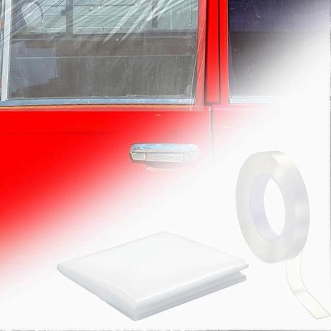 Vorgeschnittene, transparente PVC-Schutzfolie für Autofenster, Format 31,5 x 47,24 Zoll, mit doppelseitigem Nano-Klebeband, für zerbrochene Fenster. (1/5)