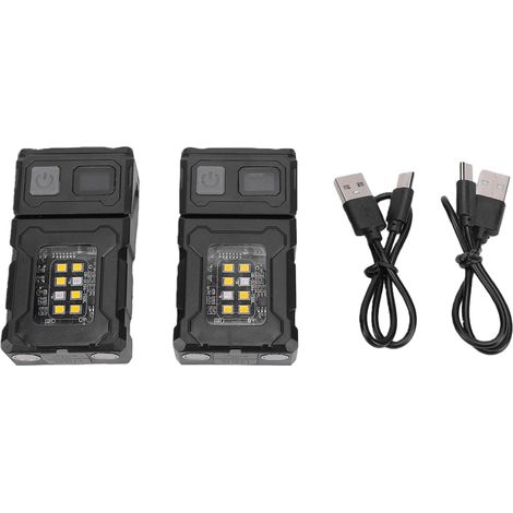 2 lampes torches à clip, rechargeables, avec LED, base magnétique, USB C, double alimentation, pour la réparation automobile, le camping et les situations dangereuses. (1/5)
