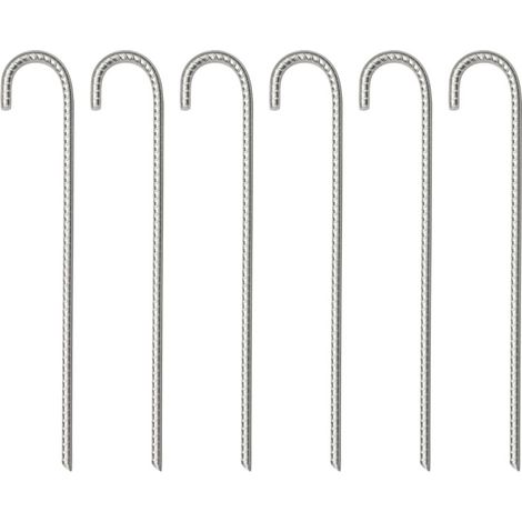 Estacas para tienda de campaña vidaXL, 6 unidades, 37 cm, Ø10 mm, acero galvanizado (1/5)