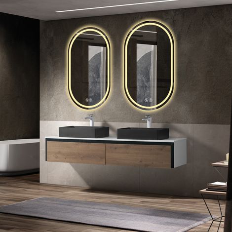 CHICFURN Specchio da bagno LED 60x90 cm argento con antidefog e dimmer a parete (1/5)