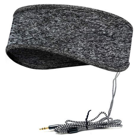 Graues musikalisches Schlafstirnband mit Kopfhörern, elastisches, weiches, kabelgebundenes 3,5-mm-Reisestirnband mit dünnem Lautsprecher, bequeme Schlafmusik-Kopfhörer (1/4)