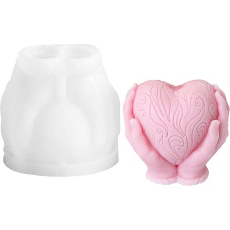 Moule À Bougies En Silicone - Forme Cœur Avec Motif Mains Tenant Un Cœur - Pour Fabrication Maison De Bougies Et Savons - 1 Pièce (1/5)