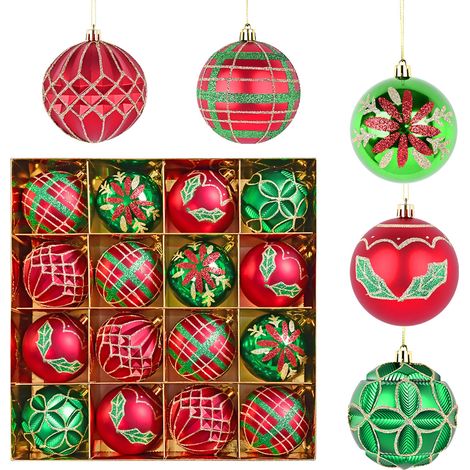 XM0163S Palle di Natale 8 cm – 16 Pezzi Dipinte a Mano, Finitura Elettroplaccata – Design Elegante – Ideali per Albero e Decorazioni Festive (1/5)
