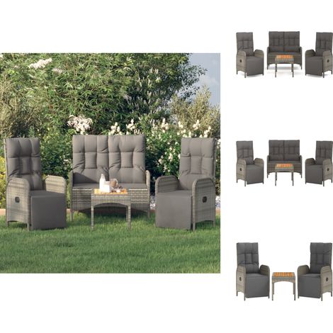 Gartenmöbel-Sets - Living 4-tlg. Garten-Essgruppe mit Kissen Grau Poly Rattan (1/5)