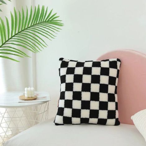 Coussin décoratif couvre taies d'oreiller de coussin de motif de damier de Style de luxe pour la chambre à coucher de canapé (1/5)