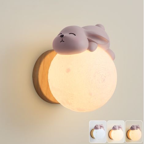 Applique murale avec ampoule, lampe de chevet avec lapin de dessin animé, veilleuse créative, lumière de lune décorative, 3 températures de couleur (1/5)
