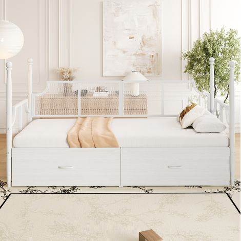 letto struttura 90x200 con cassetti vintage bianco OKMYHOME (1/5)