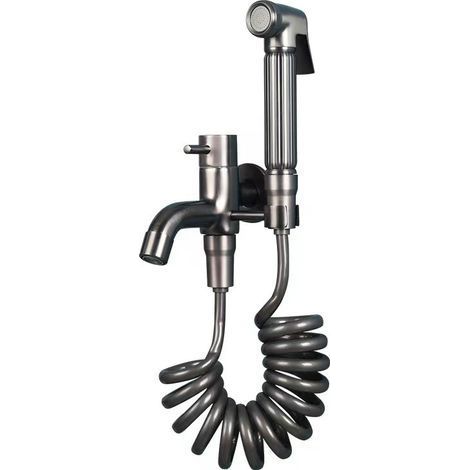 Badewannenarmatur mit Handbrause, Halterung und Brauseschlauch, anthrazitgrau für Badezimmer – Wandarmatur aus Messing (1/5)