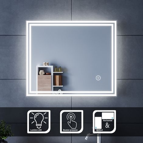 SIRHONA Miroir lumineux de salle de bain – Miroir LED 60x50 cm avec contrôle tactile