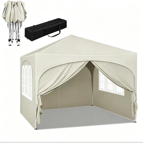 Pérgola de jardín plegable 3 x 3 m beige con paredes laterales y techo Oxford 210D (1/5)