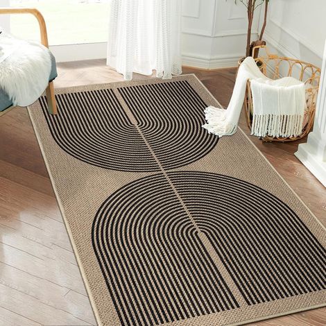 Rug 80 x 150 cm Jute Look Kitchen Washable Natural Black Carpet Non-Slip Living Room Hallway Entrance Bedroom Balcony (1/5)