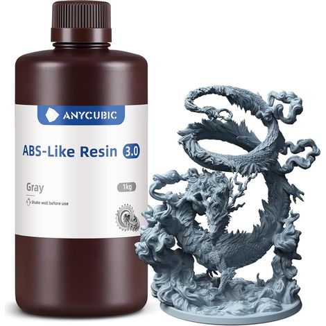 Résine ABS Like 3.0, Gris 1KG, Résine pour Imprimante 3D LCD/DLP, Résine Photopolymère UV 405nm offrant une Excellente Résistance et Résilience, Haute Précision, Faible Odeur (1/5)