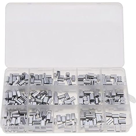 200 pièces de clips en aluminium à double trou pour câbles 1,2 / 1,5 / 2,0 / 3 mm, manchons à sertir à double boucle pour laisse d'animal, raccords de câble (1/5)