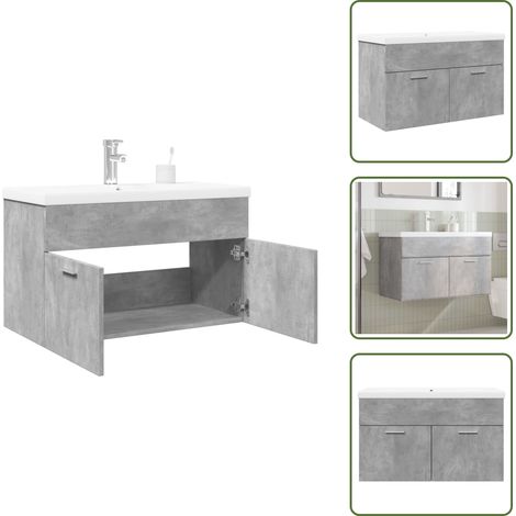 vidaXL Armoire lavabo de salle de bain avec bassin intégré gris béton