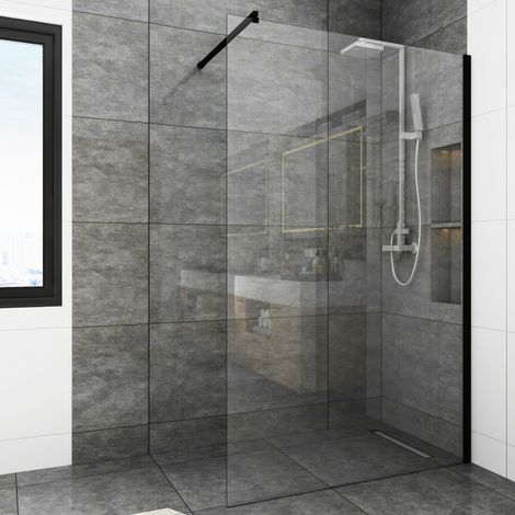 WITEN&NOCK Walk In Duschwand 8 mm Sicherheitsglas mit Nano Beschichtung schwarz matt 60-120 cm auswählbar BxH 60x195 cm (1/5)
