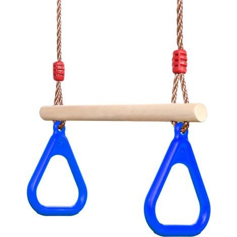 Trapèze Balançoire en Bois avec Gymnastique Anneaux Enfants Portique Toboggan Jeux Jardin Extérieur Intérieur (Bleu) (1/5)
