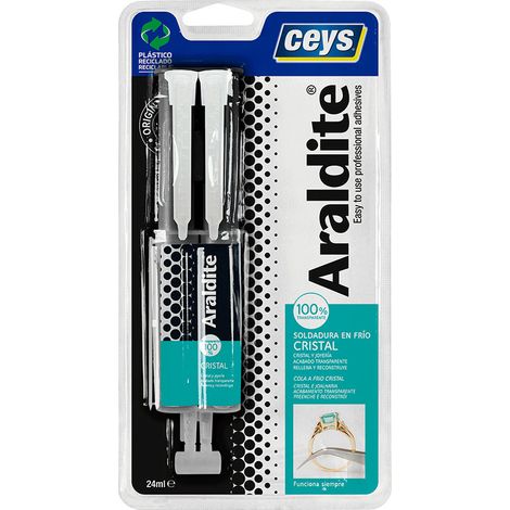 FPLUS ceys araldite cristal jeringa tranparente 24 ml , dhesivo epoxi de acabado totalmente transparente, que no amarillea con el tiempo. Indicado especialmente para cristal, vidri