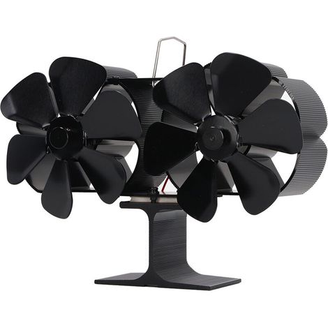 Jeffergarden Ventilateur de poêle à 6 lames alimenté par la chaleur ventilateur de cheminée à double tête ventilateur non électrique à la maison noir (1/5)