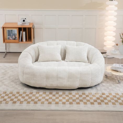 Fauteuil bean bag en chenille beige, canapé inclinable avec dossier haut, pour adultes et enfants – utilisable en intérieur et extérieur (1/5)