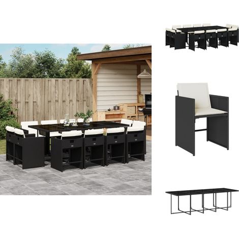 Ensemble à manger de jardin 13 pcs coussins noir résine tressée - Salon De Jardin - Meuble De Jardin - Set De Jardin - Table De Jardin - Chaises De Jardin (1/5)