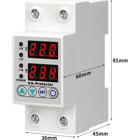 63A 220V Din Rail Réglable Sur Tension et Sous Tension Dispositif De Protection Protecteur Relais Sur Courant Protection LED Affichage