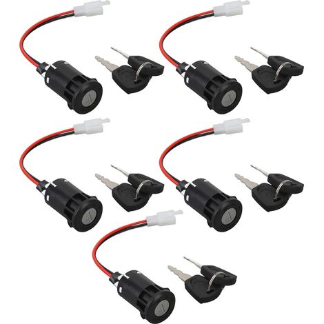 Set mit 5 Zündschaltern für Motorräder, Roller, Karts und Quads, mit 10 Schlüsseln und einem kurzen Kabel. (1/5)