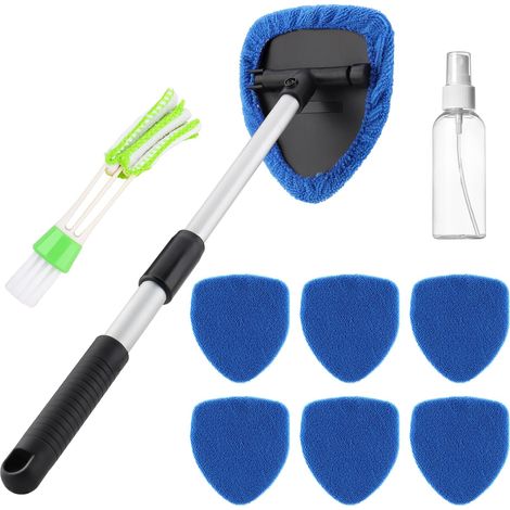 Autoreinigungsset, 6 waschbare Pads, Innenreinigung der Windschutzscheibe, Teleskopgriff mit 180° schwenkbarem Kopf (Blau) (1/5)