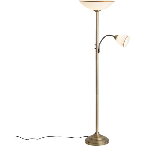 QAZQA Classic Floor Lamp Bronze with Opal Glass 2-Lights -