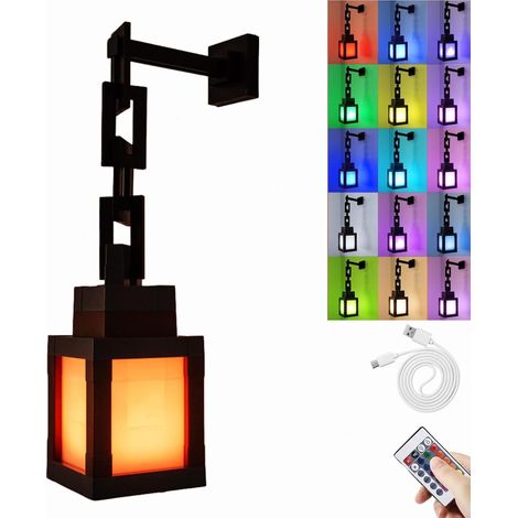 Pixelated Lantern Nachtlicht, 16-farbiges LED Wall Stimmungslicht mit Fernbedienung, USB-aufladbare Tisch- und Wandlampe für Schlafzimmer, Gaming, Kinderzimmer, Jungenzimmer (1/5)