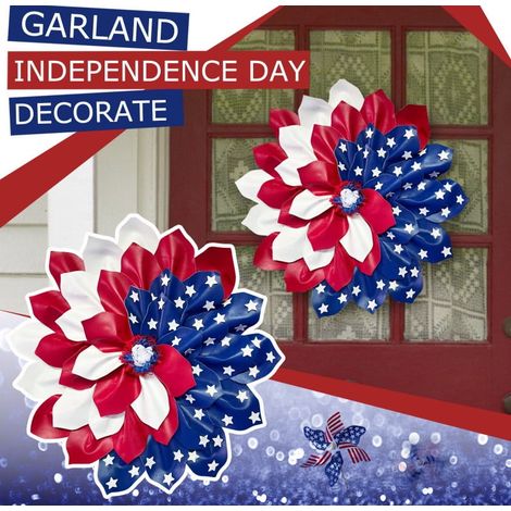 Wreath - American Flag Design - 38 Cm Diameter - For Front Door Window Wall Decoration - 1 Piece (1/5)
