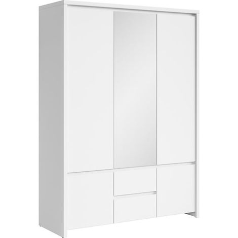 Armoire Placard de 5 portes avec miroir et 2 tiroirs, coloris Blanc/Blanc Mat - Longueur 153,5 x Hauteur 211 x Profondeur 55,5 cm (1/3)