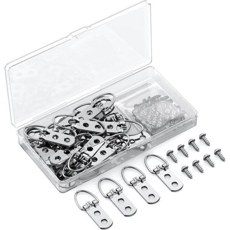 30 Pièces d'Accroches en D pour Cadres avec Vis Quincaillerie Résistante pour Suspension d'Objets jusqu'à 18 KG Crochets à Double Trou Anneaux en D pour Cadres Peintures Miroirs et Ho