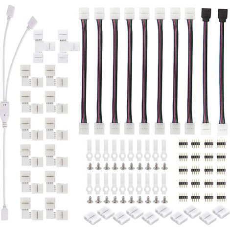 Accessoire pour ruban LED (connecteur, contrôleur, amplificateur)Kit de connecteurs de bande LED 5050 à 4 broches – Le kit de connecteurs de bande LED RVB 10 mm contient 8 types de connecteurs d'a (1/4)