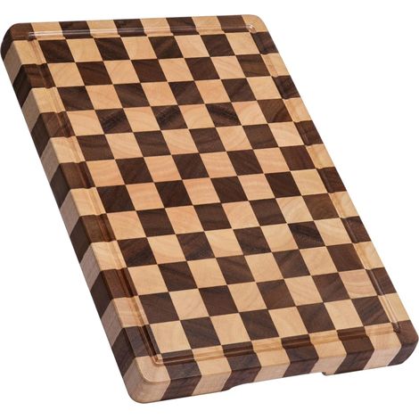 Cutting Boards for Kitchen, Design in USA Large Acacia Wood Chopping Board, Checkered Cutting Board with Juice Grooves & Handles, Butcher Block Serving Tray with Gift Box, 17" x 12" x 0.8" (1/5)