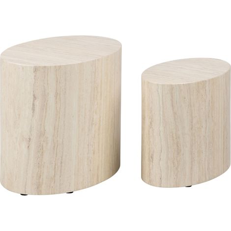 Conjunto de mesas auxiliares Norsica 587, Beige, 40x33x48cm, Diámetro: 0, MDF, Ovalada