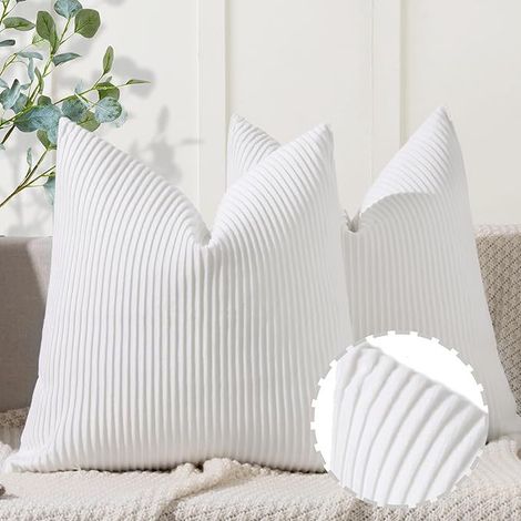 Housses de coussin en velours côtelé décoratif, 45x45 cm, crème, pour canapé, salon, chambre. (1/4)