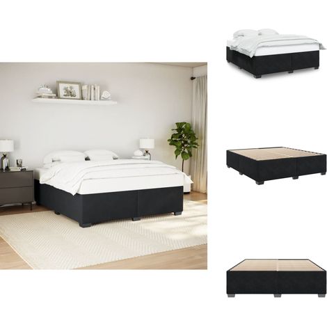 Cadre de lit sans matelas noir 200x200 cm velours - Cadre De Lit - Lit Double - Lit En Velours - Literie - Meuble De Chambre (1/5)
