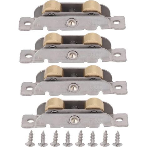 Lot de 4 roulettes coulissantes pour porte coulissante de terrasse, tandem, rouleau en métal, roulement à billes en acier (roue plate) (1/5)