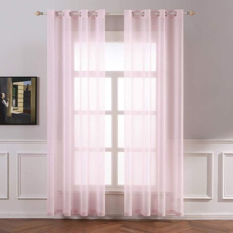 Rideaux unis filtrant la lumière — Voilages doux et élégants pour chambre et salon — Style à œillets, 140 x 145 cm (Rose). (1/5)