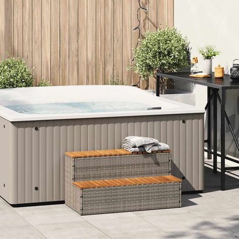vidaXL Hot Tub Step Grey 100x50x50,5 cm Poly Rattan and Solid Acacia (1/5)