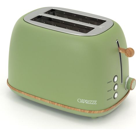 Tostadora de Pan Caprizze Kaito con Doble Ranura Extra Ancha 6 Niveles de Tostado Diseño Vintage con Efecto Madera Verde Mate (1/5)