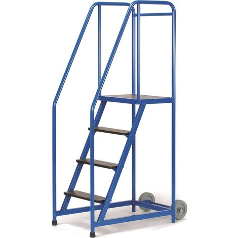 PROVOST - Escabeau mobile professionnel 4 marches en acier et bois - Bleu RAL 5005