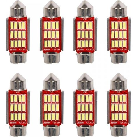 8 Pezzi Lampada Led Siluro 36mm Canbus T11 SV8.5 C5W C10W 12 SMD 4014 12V 1.8W 180lm Bianco Freddo 6500K