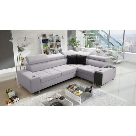 Elegantes Ecksofa mit Konsole und Ladegerät MORENA II Sawana Hellgrau Rechts (1/5)