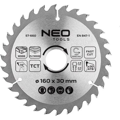Lame de scie circulaire neo 57-660 carbure 160 mm 30 dents