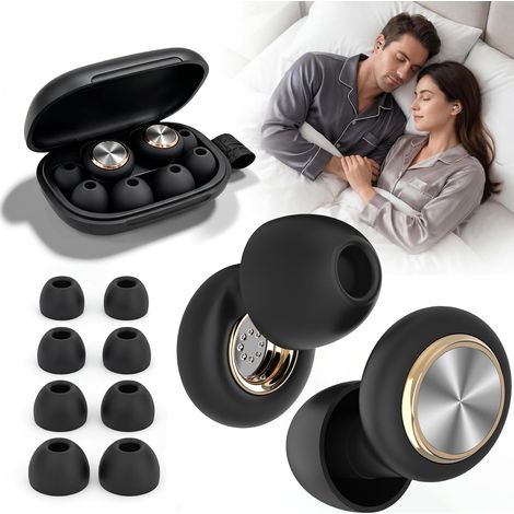 Bouchons d'Oreilles Anti-Bruit 45dB – Profil Ultra-Plat sans Pression, 4 Tailles XS/S/M/L, pour Nuit Calme, Dormeur Latéral, Voyage, Open Space, Festival – Lot Réutilisable avec Étui Transport, Noir (1/5)
