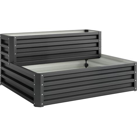 Carré potager surélevé 2 niveaux fond ouvert pour plantes aromatiques, légumes, fruits et fleurs, 120 x 101 x 58 cm, gris anthracite (1/5)