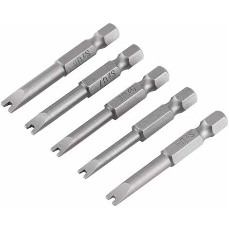 Juego de 5 puntas de destornillador magnético de aleación de acero S2, 50 mm de longitud, vástago hexagonal de 1/4", en forma de U, para electricistas y reparaciones mecánicas. (1/5)
